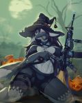  absurd_res anthro assault_rifle athletic athletic_female big_breasts bottomwear breasts bullet cape chabett cleavage clothed clothing curvy_figure dragon female food fruit full_moon fully_clothed gun hair halloween handgun hat headgear headwear hi_res holidays jack-o&#039;-lantern kemono kneeling long_hair m4 midriff moon night non-mammal_breasts outside pistol plant pumpkin purple_hair ranged_weapon red_eyes rifle scalie shorts solo thick_thighs voluptuous weapon whooo-ya wide_hips witch_hat 