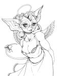  3_eyes absurd_res anthro bow breasts cleavage clothed clothing domestic_cat dress eyewear felid feline felis female flower glasses hairless hairless_cat halo hands_behind_back hi_res lingerie longinius mammal multi_eye open_mouth piercing plant sphynx_(cat) wings 