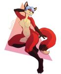  2020 4_toes 5_fingers anthro blue_hair brolaren brown_eyes canid canine digital_media_(artwork) female fingers fox fur hair hi_res mammal nude red_body red_fur smile solo toes 