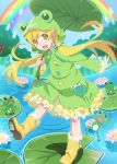  1girl boots frog frog_hood lily_pad long_hair monogatari_(series) monogatari_series_puc_puc oshino_shinobu rainbow 