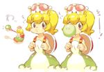  1girl 1up backpack bag blush_stickers boots bubble_blowing chewing_gum dress kingtime long_tongue mario_(series) mushroom new_super_mario_bros._u_deluxe orange_footwear ponytail sleeveless super_crown tongue yoshi 
