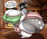  alternate_species anthro arai araidian_(artist) balls big_balls big_breasts blush bodily_fluids breasts bulge cervid clothing fireplace genitals gynomorph hooves huge_balls huge_breasts huge_thighs hyper hyper_balls hyper_breasts hyper_bulge hyper_genitalia hyper_thighs inside intersex lactating looking_at_viewer mammal speech_bubble text thick_thighs 