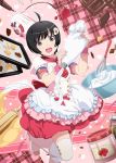  1girl ahoge apron araragi_tsukihi boots chef_hat egg_hair_ornament food food_themed_hair_ornament hair_ornament hat monogatari_(series) monogatari_series_puc_puc pink_footwear short_hair sweets thighhighs whisk 