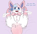  3_toes anus azalea_(sylmin) blue_eyes blue_nose blue_pawpads blush bodily_fluids bow cute_fangs ears_up eeveelution english_text female feral fluffy fluffy_ears fluffy_tail fur genital_fluids genitals h2o2 hi_res hybrid leg_markings legendary_pok&eacute;mon looking_at_viewer markings nintendo open_mouth pawpads pink_body pink_fur pink_markings pok&eacute;mon pok&eacute;mon_(species) presenting pussy pussy_juice ribbons shaymin snout socks_(marking) solo sylveon text toes video_games white_body white_fur 