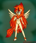  absurd_res anthro arm_hair asian_mythology blossomblaze blue_eyes body_hair breasts chinese_mythology digital_media_(artwork) east_asian_mythology fan_character female genitals hair hi_res horn kirin leg_hair long_hair long_tail looking_at_viewer my_little_pony mythology nipples orange_hair pose pussy red_hair scales small_breasts solo standing teenager wings young 