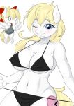  2019 absurd_res anthro aryanne aryanne_(character) big_breasts blonde_hair bow breasts cutie_mark deserter_(artist) equid equine fan_character female hair hi_res horse kyrie_(character) mammal my_little_pony nipple_outline one_eye_closed pony pterippus solo wings wink 