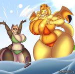  absurd_res big_breasts bikini boat breasts clothing dragon duo female hi_res huge_breasts hyper hyper_breasts macro sea size_difference superix swimwear vehicle water 
