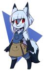  anthro apron biped black_body black_ears black_fur black_nose blue_body blue_ears blue_fur blue_hair canid canine chibi clothed clothing digital_media_(artwork) dipstick_ears dipstick_tail female full-length_portrait fully_clothed fur gloves_(marking) hair hammer hi_res mammal markings multicolored_body multicolored_ears multicolored_fur multicolored_tail overalls portrait red_eyes short_hair simple_background solo standing tools two_tone_ears two_tone_tail white_background zkelle 
