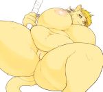  amad_no_moto belly big_breasts blonde_hair blush breasts domestic_cat felid feline felis female fur genitals hair huge_breasts huge_thighs lying mammal nipples obese on_back overweight overweight_female pussy seductive solo spread_legs spreading thick_thighs yellow_body yellow_fur 