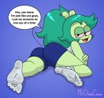  adult_fink anthro butt cartoon_network clothing female fink_(ok_k.o.!_lbh) fur green_body green_fur green_hair hair hi_res legwear looking_at_viewer looking_back mammal mrchasecomix_(artist) murid murine ok_k.o.!_let&#039;s_be_heroes ponytail rat rodent simple_background socks solo 
