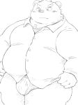  2020 anthro belly blush bulge clothing hi_res humanoid_hands kemono male mammal noctnoc overweight overweight_male shirt simple_background solo topwear underwear ursid white_background 