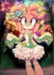  2016 accessory alternate_costume amy_rose anthro clothing dress eulipotyphlan female fireworks fur green_eyes hair_accessory hedgehog long_sleeves mammal outside pink_body pink_fur smile solo sonic_the_hedgehog_(series) spacecolonie standing white_clothing white_dress 