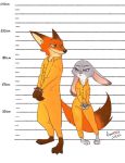  canid canine disney fox francesca-ictbs handcuffed handcuffs judy_hopps lagomorph leporid mammal nick_wilde prison_jumpsuit prison_uniform prisoner rabbit shackles zootopia 