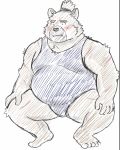  2020 anthro belly blush canid canine canis domestic_dog hi_res humanoid_hands kemono male mammal overweight overweight_male scar simple_background solo tokyo_afterschool_summoners video_games white_background wrestling_singlet yaki_atsuage yasuyori 