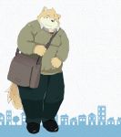  2017 anthro bottomwear canid canine canis clothing domestic_dog hi_res humanoid_hands kemono male mammal noctnoc overweight overweight_male pants shirt solo topwear 