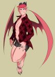  artblush clothed clothing demon flannel floating hi_res humanoid male open_shirt pulling_underwear shirt solo suggestive topwear tugging undressing 