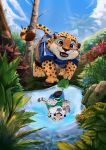 2019 all_fours anthro benjamin_clawhauser brown_spots cheetah cloud detailed_background disney felid feline fur hi_res leaf mammal open_mouth open_smile plant reflection shrub sky smile solo spots spotted_body spotted_fur thanku tree water whiskers yellow_body yellow_fur zootopia 