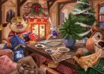  2018 anthro barefoot benjamin_clawhauser blueberry_(fruit) book bottomwear brown_body brown_eyes brown_fur brown_spots canid canine cheetah christmas christmas_tree clothed clothing cookie cup detailed_background disney eating felid feline fire fireplace food fox fruit fully_clothed fur furniture grey_body grey_fur group holidays inner_ear_fluff inside judy_hopps lagomorph leporid mammal midriff nick_wilde open_mouth open_smile pants pizza plant plate potted_plant rabbit red_fox smile spots spotted_body spotted_fur steam sweater table thanku topwear tree tuft window wreath yellow_body yellow_fur zootopia 