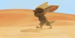  anthro barefoot canid canine clothed clothing desert disney eyes_mostly_closed fennec finnick fox fully_clothed fur inner_ear_fluff light lighting mammal narrowed_eyes outside qalcove sand shadow sky solo tan_body tan_fur tuft walking zootopia 