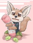  2019 aotoaka bottomwear brown_body brown_fur canid canine clothed clothing disney fennec finnick fox fully_clothed fur head_tuft hi_res holding_object inner_ear_fluff legwear looking_at_viewer mammal pillow pink_background shirt shorts simple_background sitting socks tan_body tan_fur topwear tuft zootopia 