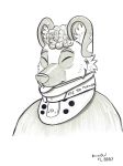  2020 african_wild_dog anthro canid canine canis darius_davis frohawk fur hair hi_res male mammal neck_brace orcaowlart short_hair sketch smile solo text tongue tongue_out traditional_media_(artwork) 