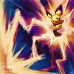  ambiguous_gender electricity koriarredondo nintendo open_mouth pichu pok&eacute;mon pok&eacute;mon_(species) signature solo text url video_games 