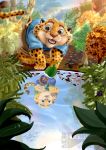  2017 anthro barefoot benjamin_clawhauser bottomwear brown_body brown_fur brown_nose brown_spots cheetah clothed clothing detailed_background disney felid feline fully_clothed fur hi_res leaf light mammal outside pants plant reflection shirt shrub solo spots spotted_body spotted_fur sunbeam sunlight thanku topwear tree water whiskers yellow_body yellow_fur zootopia 