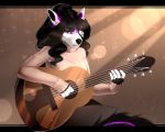  2020 5_fingers anthro bastika black_hair black_nose blue_eyes canid canine canis clothed clothing colored_nails digital_media_(artwork) eyebrows eyelashes female fingers guitar hair hi_res mammal musical_instrument nails plucked_string_instrument solo string_instrument sweater topwear wolf 