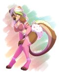  2020 anthro breasts brown_eyes clothed clothing diaper female hair heart_pattern legwear lutrine mammal mustelid netto pink_clothing seamen simple_background solo stockings white_hair 