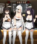  3girls absurdres alchemist_(girls_frontline) apron architect_(girls_frontline) arm_around_shoulder armband black_dress black_hair blurry blurry_background blush breasts brown_eyes cafe choker cleavage dress embarrassed eyebrows_visible_through_hair eyepatch frilled_apron frills girls_frontline grifon&amp;kryuger highres huge_breasts indoors large_breasts long_hair maid maid_apron medium_breasts multiple_girls nose_blush notepad one_eye_closed ouroboros_(girls_frontline) parted_lips pen physisyoon pink_eyes puffy_short_sleeves puffy_sleeves red_eyes revision sangvis_ferri short_sleeves side_ponytail skindentation smile standing thighhighs thumbs_up translation_request twintails very_long_hair white_apron white_hair white_legwear wristband zettai_ryouiki 