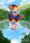  2017 anthro apron bottomwear building canid canine clothed clothing cloud detailed_background disney fox fully_clothed fur gideon_grey hi_res inner_ear_fluff leaf mammal orange_body orange_fur outside pants plant red_fox reflection shirt sitting sky solo thanku topwear tuft water zootopia 