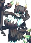  alternate_costume bad_id bad_twitter_id black_dress black_gloves black_hair blue_skin breasts curvy demon_girl demon_wings detached_sleeves dress energy finger_to_mouth glasses gloves green_eyes highres huge_breasts juugoya_(zyugoya) merii_(musuko_ga_kawaikute_shikatanai_mazoku_no_hahaoya) musuko_ga_kawaikute_shikatanai_mazoku_no_hahaoya semi-rimless_eyewear source_request thighs transformation under-rim_eyewear white_background wings 