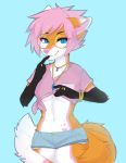  2020 5_fingers absurd_res anthro canid canine clothed clothing digital_media_(artwork) eyebrows eyelashes eyewear female fingers fox fur glasses hi_res mammal midriff navel nayeliefox orange_body orange_fur smile solo standing 