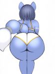  2019 absurd_res big_butt bikini blue_body blue_hair butt canid canine clothing colored_sketch dipstick_tail female fox hair hi_res krystal mammal multicolored_tail nintendo omegasunburst rear_view simple_background solo star_fox swimwear tailband tight_clothing video_games white_background 