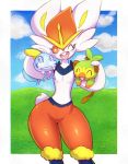  blue_body blue_eyes border buckteeth cinderace female front_view grookey group happy hi_res nintendo one_eye_closed open_mouth pink_tongue pok&eacute;mon pok&eacute;mon_(species) size_difference sobble teeth thick_thighs tongue video_games white_border wide_hips 武弾典斎 