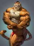  2019 5_fingers abs anthro beard biceps big_muscles bodily_fluids brown_body brown_fur brown_hair clothed clothing drooling echin facial_hair felid fingers flexing fur hair hi_res huge_muscles hulooo looking_at_viewer male mammal multicolored_hair muscular muscular_male nipples orange_body orange_fur pantherine pecs pink_nipples pink_nose quads saliva simple_background snarling solo standing striped_body striped_fur stripes tiger topless triceps two_tone_hair underwear underwear_only veiny_muscles white_body white_fur white_hair yellow_eyes 