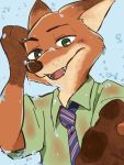  2019 anthro brown_body brown_fur bubble canid canine clothed clothing disney fox fur gloves_(marking) green_eyes hi_res implied_water looking_at_viewer mammal markings necktie nick_wilde red_fox shirt solo topwear zoonckl zootopia 