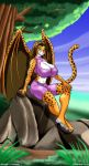  absurd_res atariboy breasts cheetah cleavage clothed clothing dragon felid feline female hi_res hybrid mammal rock solo tree 