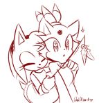  &lt;3 &lt;3_eyes 2015 amy_rose anthro blaze_the_cat cat_toy clothing domestic_cat duo eulipotyphlan eyes_closed felid feline felis female gloves handwear hedgehog holding_object holding_toy low_res mammal monochrome sketch smile sonic_the_hedgehog_(series) spacecolonie toy 