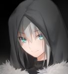  1girl bangs cloak eyebrows_visible_through_hair fate/grand_order fate/strange_fake fate_(series) fur_trim gray_(lord_el-melloi_ii) green_eyes grey_hair hair_between_eyes hood hood_up looking_at_viewer lord_el-melloi_ii_case_files lowres mugshot nekonomlcon nusumenaihxseki portrait short_hair silver_hair smile solo tusia 