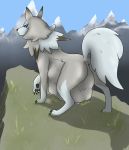  2016 abdominal_bulge absurd_res ambiguous_gender anus belly blue_eyes brown_body brown_fur butt canid canine claws cliff detailed_background feral fur hi_res looking_back lycanroc mammal midday_lycanroc mountain nintendo pippuri pok&eacute;mon pok&eacute;mon_(species) solo sound_effects video_games vore 