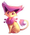  2014 ambiguous_gender delcatty felid feral fur hi_res mammal nintendo pok&eacute;mon pok&eacute;mon_(species) purple_body purple_fur simple_background sitting solo spacecolonie video_games white_background yellow_body yellow_fur 