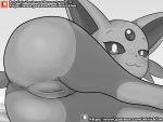  2020 4:3 :3 anus butt butt_focus digital_media_(artwork) eeveelution english_text espeon female feral forehead_gem genitals greyscale hi_res looking_at_viewer lying monochrome nintendo on_side patreon pok&eacute;mon pok&eacute;mon_(species) pussy solo text url video_games winick-lim 