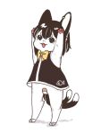  2018 alternate_species anthro black_clothing black_dress black_hair bottomless clothed clothing dress felid feline female fur furrification hair hi_res kemono mammal open_mouth open_smile pawpads pink_pawpads pussy_tape raised_arm s.in simple_background smile solo standing teeth touhou video_games white_background white_body white_fur yellow_bow young 