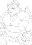  2020 anthro barazoku belly canid canine canis cute_fangs domestic_dog hi_res kemono m0000rgn male mammal moobs musclegut nipples overweight overweight_male scar simple_background solo tokyo_afterschool_summoners video_games yasuyori 