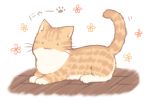 ._. :3 animal_focus cat closed_mouth floral_background full_body looking_at_viewer no_humans on_floor original sakurato_ototo_shizuku tail_raised translation_request white_background wooden_floor 