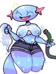  amphibian anthro big_breasts blue_body blush breasts clothed clothing female hose nintendo nipples open_mouth pok&eacute;mon pok&eacute;mon_(species) shirt simple_background sleepyree solo topwear translucent translucent_clothing video_games water wet wet_clothing wet_shirt wet_topwear wooper 