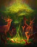  2020 cervid detailed_background digital_media_(artwork) feral group hi_res hooves horn mammal tamberella tree 