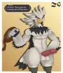  2020 anthro avian balls beak bird breath_of_the_wild digital_media_(artwork) erection feathered_wings feathers genitals hair hi_res humanoid_penis looking_at_viewer male nintendo nude penis rito simple_background smile solo teba_(tloz) the_legend_of_zelda uncut video_games white_balls wings yellow_eyes zorgrith 