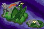  4_fingers ambiguous_gender claws dragon duo feral fingers green_body green_scales greeny_(odisaodi) hi_res membrane_(anatomy) membranous_wings scales simple_background standing tinydevilhorns varyn_(character) wings 